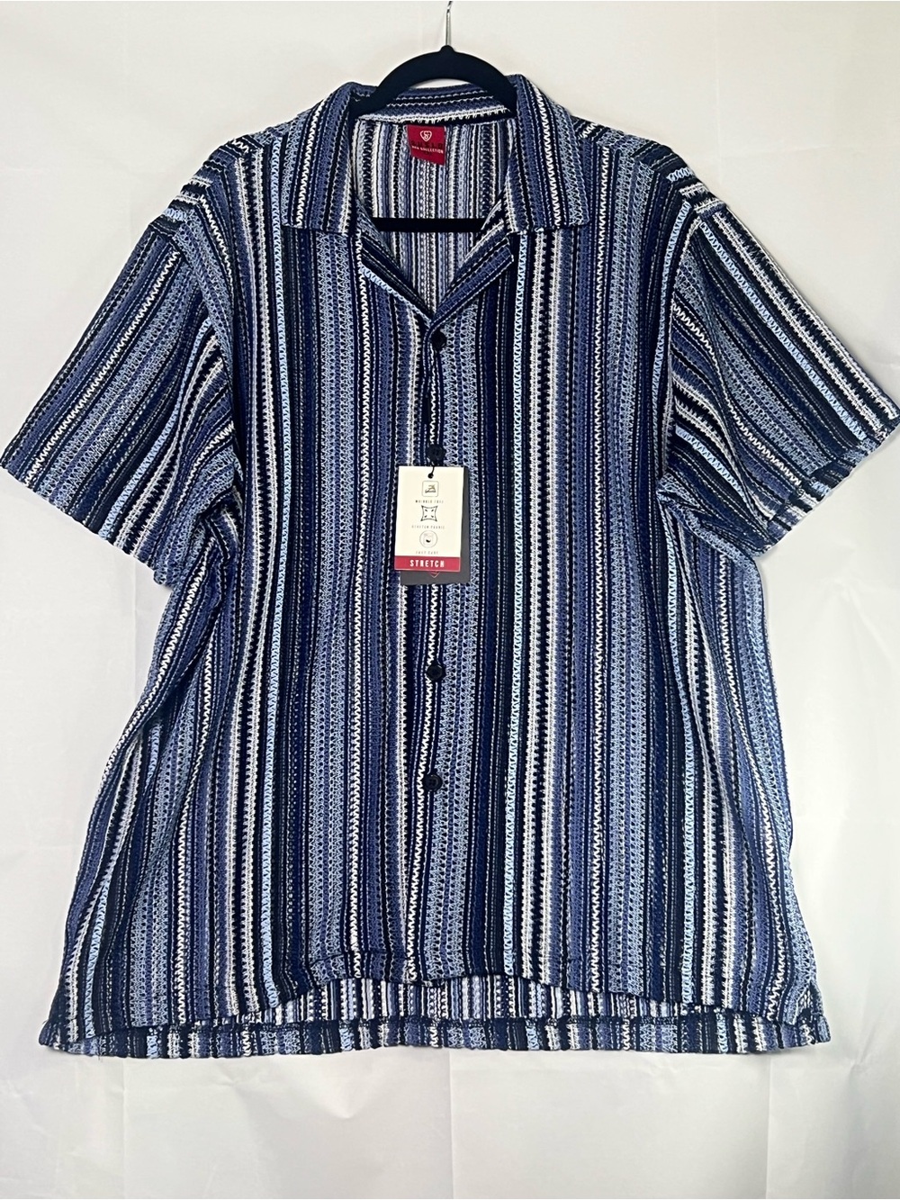 NWT Suslo Red Collection Crochet Resort Shirt Men's XXL Blue Stripe Stretch